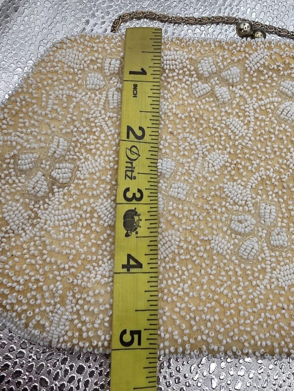 Beaded Floral Clutch Vintage Handbag Handbeaded White Beige Purse